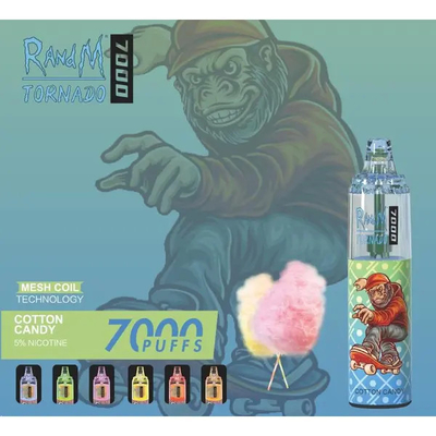 Fumot RandM Tornado 7000 Puffs Saporoso Ghiaccio Aromi di frutta Disponibili Rotole a maglia 5% Capacità di nicotina Vapore usa e getta