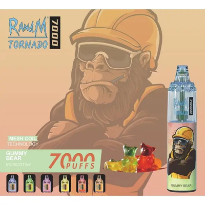 Fumot RandM Tornado 7000 Puffs Saporoso Ghiaccio Aromi di frutta Disponibili Rotole a maglia 5% Capacità di nicotina Vapore usa e getta