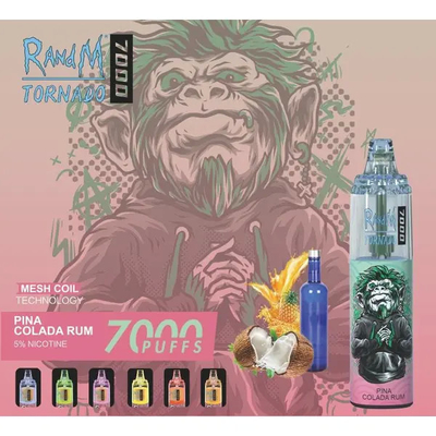 Fumot RandM Tornado 7000 Puffs Saporoso Ghiaccio Aromi di frutta Disponibili Rotole a maglia 5% Capacità di nicotina Vapore usa e getta