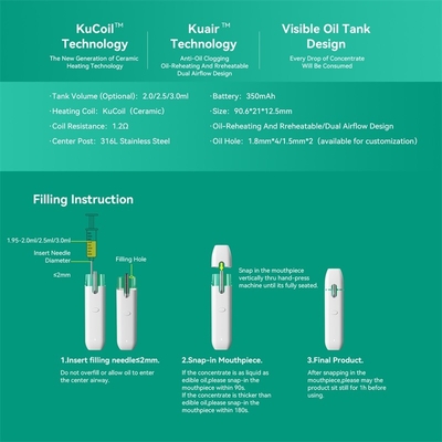 Alta qualità P24 su ordinazione 350 penna eliminabile della batteria SS316 Vape di mAh con il volume del carro armato 2.0/2.5/3.0ML