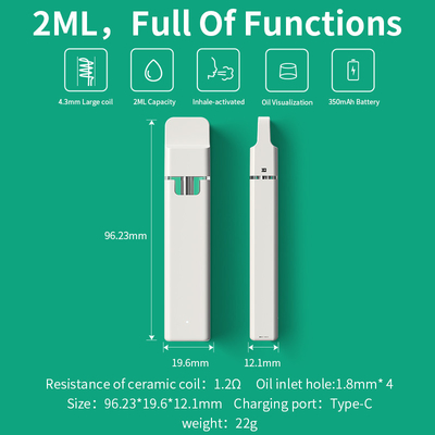 Grande capacità 2ml Vape eliminabile spesso Pen Thc Delta 8/9 di olio disponibile